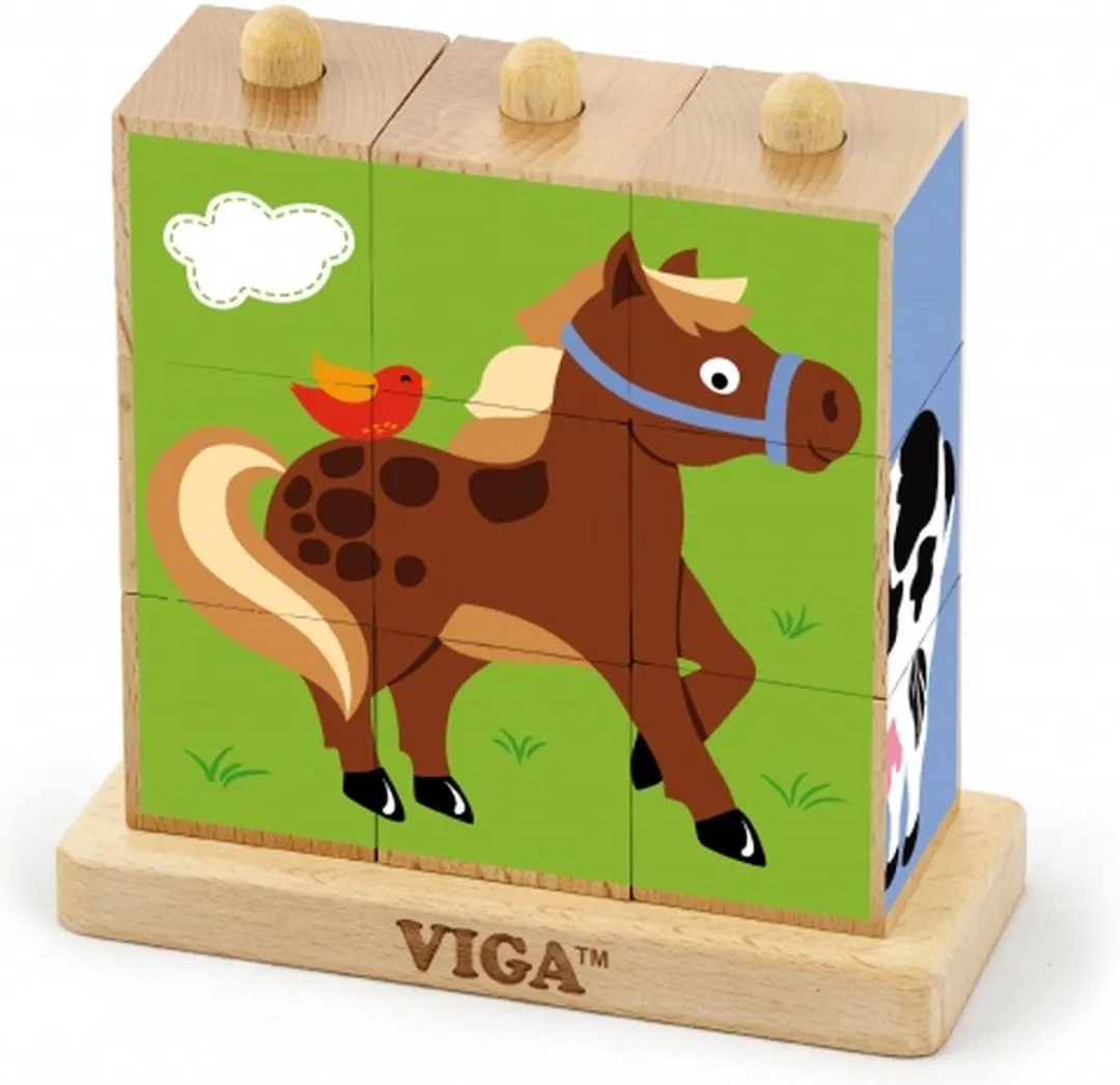 Viga Toys Stapelblok-Puzzel Boerderijdieren 9-delig - Multicolor