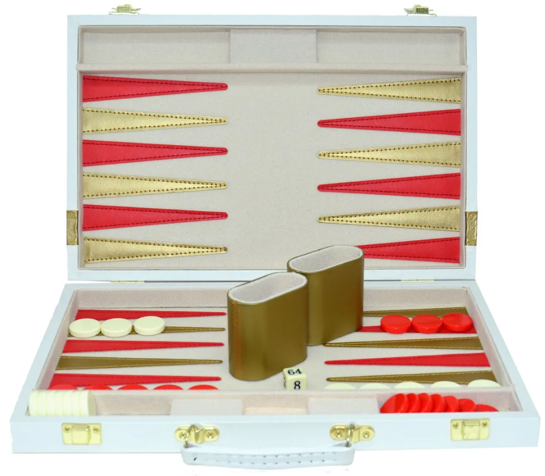 HOT Games Backgammon Spelkoffer 604161 - 38cm Wit/Gouden Bies