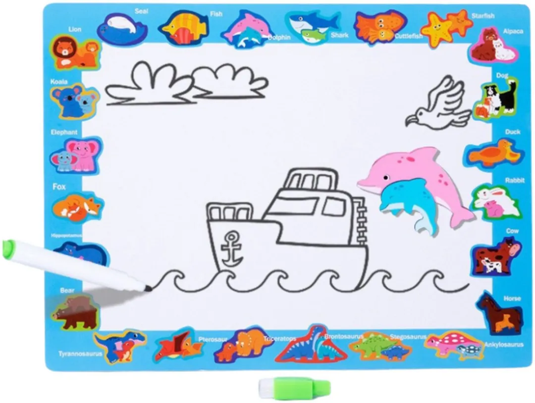Lean Toys Houten Dinosaurus Puzzelbord 2-in-1 - 12 Delen - Blauw