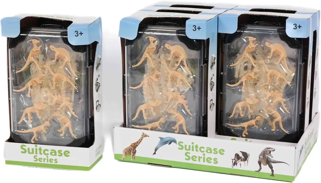 PIA Soft Toys Dinosaurus Skelet Kofferspeelset - 13x7x22,5cm - Bruin/Geel/Zwart