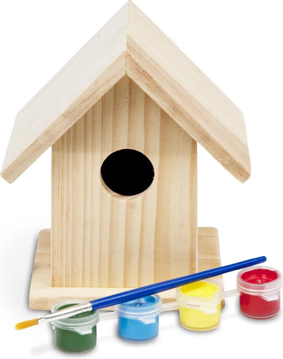 BS Toys Schilderbaar Vogelhuisje - 6 Stuks - 13cm Hoog