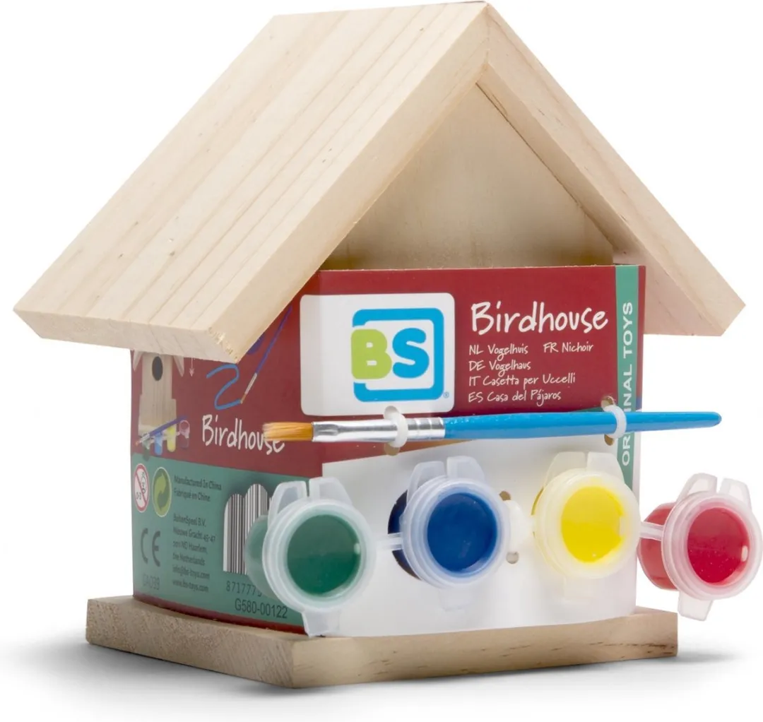 BS Toys Schilderbaar Vogelhuisje - 6 Stuks - 13cm Hoog