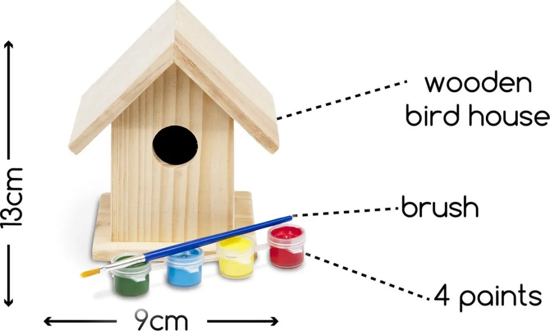 BS Toys Schilderbaar Vogelhuisje - 6 Stuks - 13cm Hoog