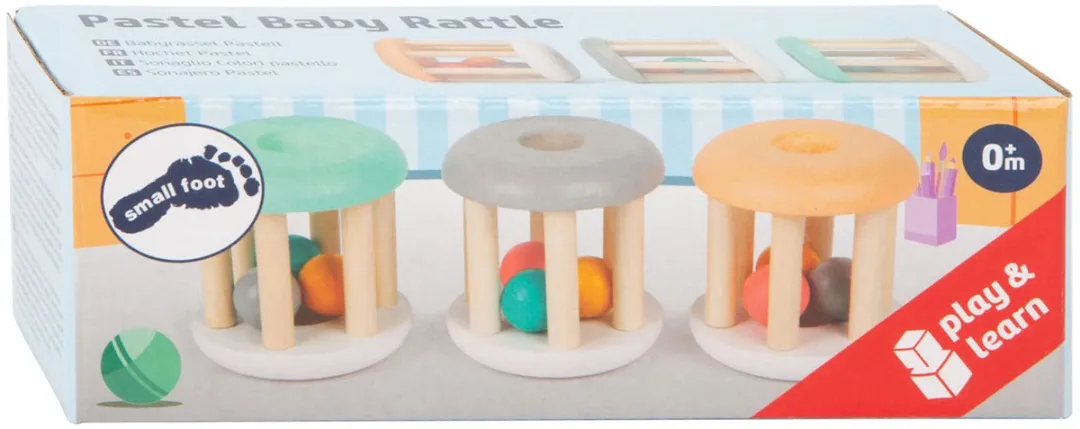 Small Foot Houten Baby Ratel Pastel - 3 Stuks