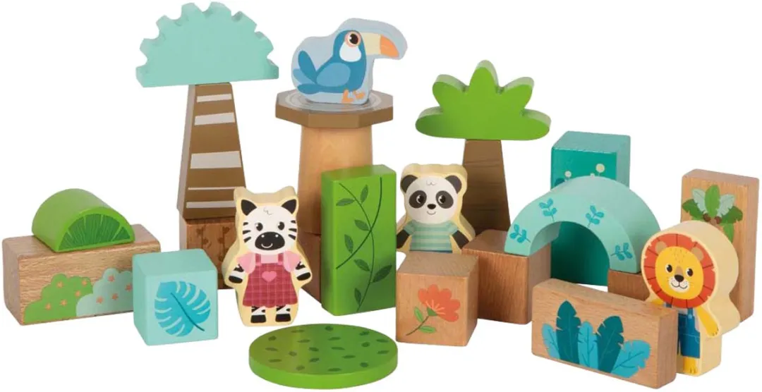 Small Foot Jungle Friends Houten Bouwblokken - 50 Stuks - Multicolor