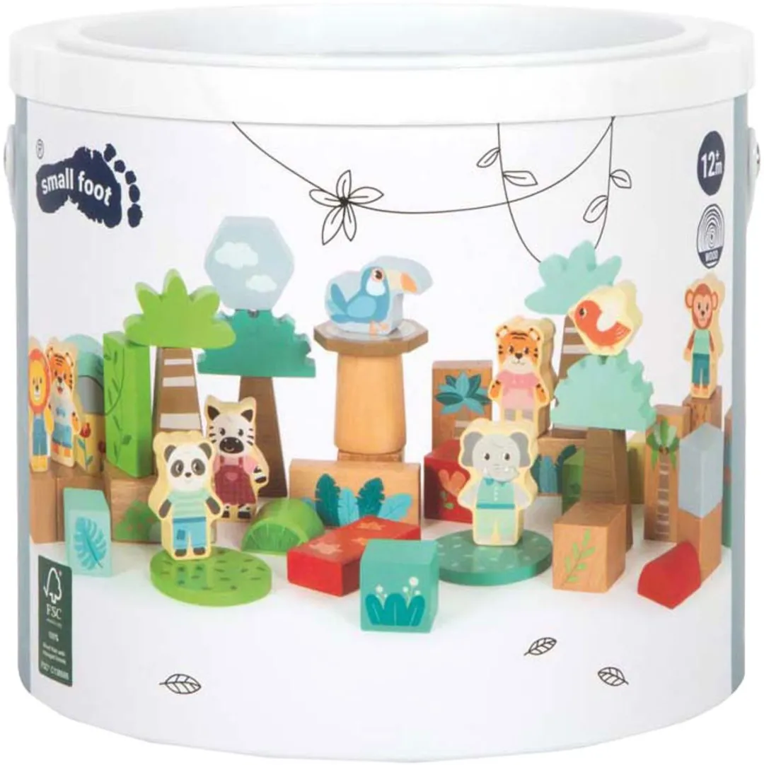 Small Foot Jungle Friends Houten Bouwblokken - 50 Stuks - Multicolor