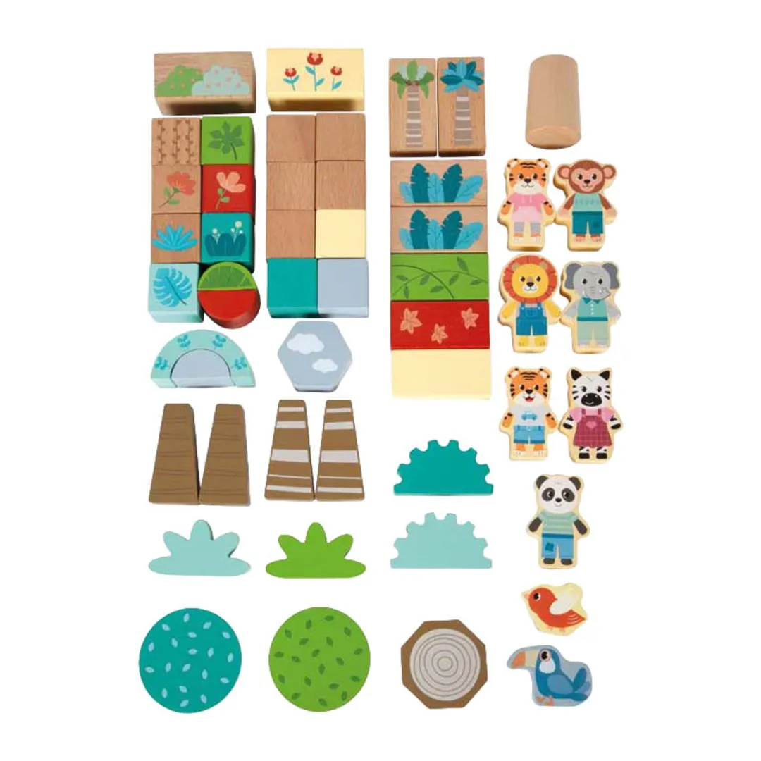 Small Foot Jungle Friends Houten Bouwblokken - 50 Stuks - Multicolor