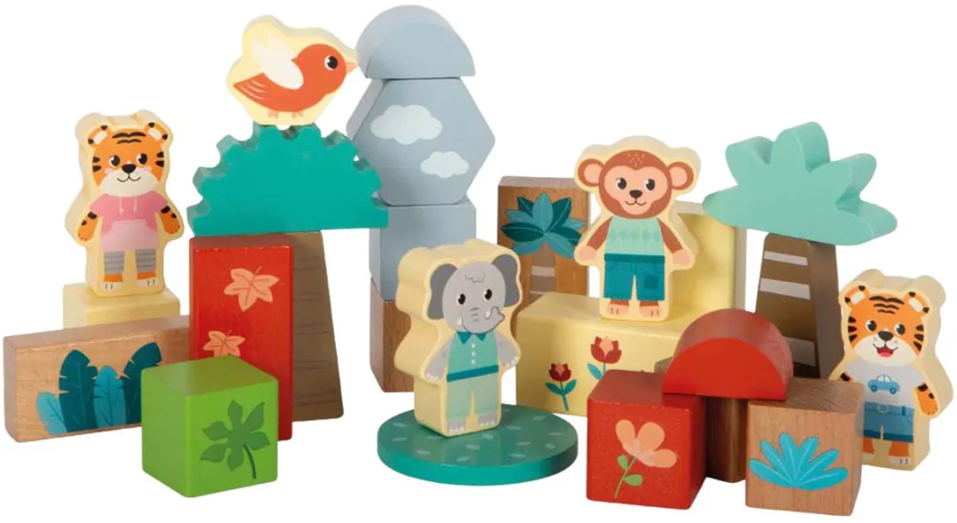 Small Foot Jungle Friends Houten Bouwblokken - 50 Stuks - Multicolor