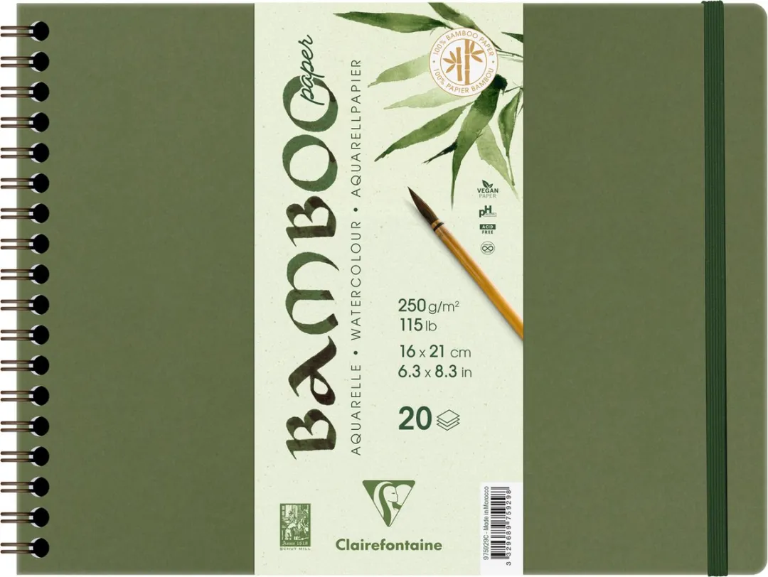 Clairefontaine Bamboe Aquarelpapier Spiraalblok 20 Vel 210x160mm 250gr/m²