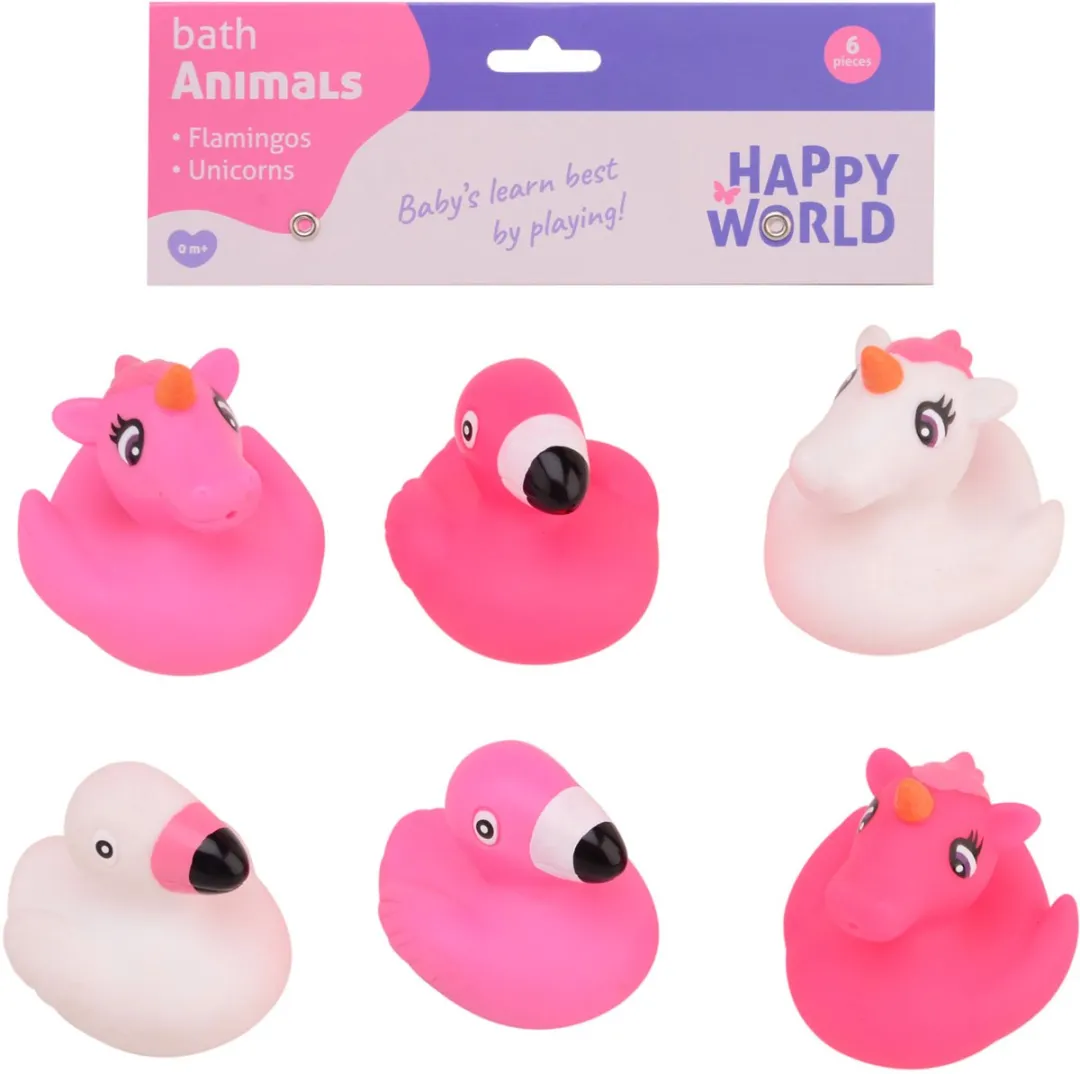 Johntoy Happy World Badspeelgoed Eenhoorn & Flamingo - 6 Stuks Multicolor - afbeelding 2 van 5
