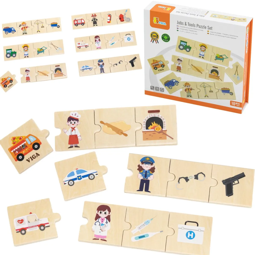 Viga Toys Houten Puzzel Beroepen & Gereedschap 24-delig - Multicolor