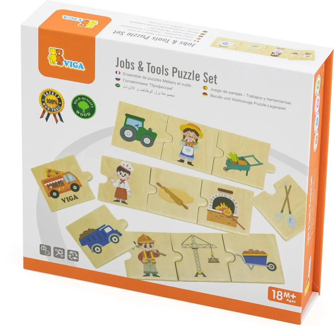 Viga Toys Houten Puzzel Beroepen & Gereedschap 24-delig - Multicolor