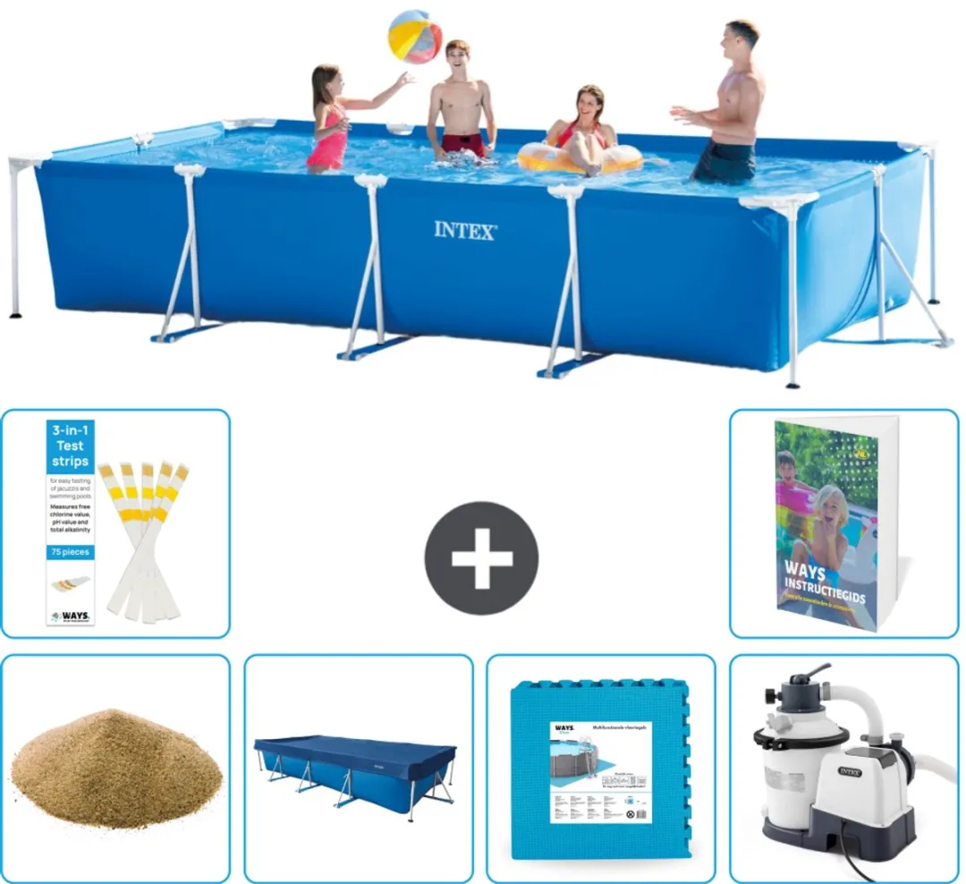 Intex Rechthoekig Frame Zwembad 450x220cm Blauw - 7-delig