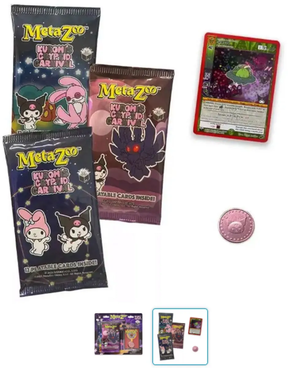 MetaZoo Trading Card Game Kuromi's Cryptid Carnival Special Edition Bundle Set [3 Booster Packs + Tarot Card, Promo Card & Coin]
