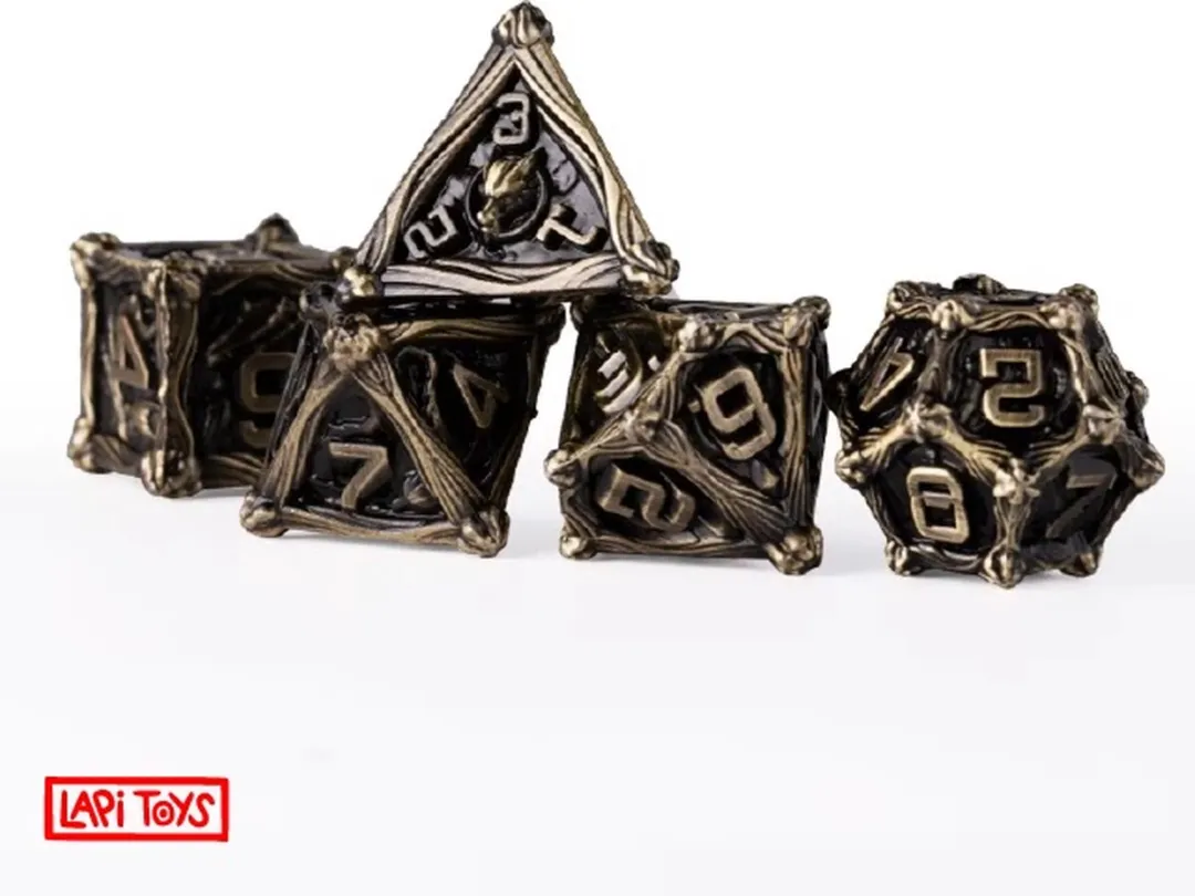 Lapi Toys DnD Polydice Metalen Dobbelstenen - 7 Stuks - Goudkleurig