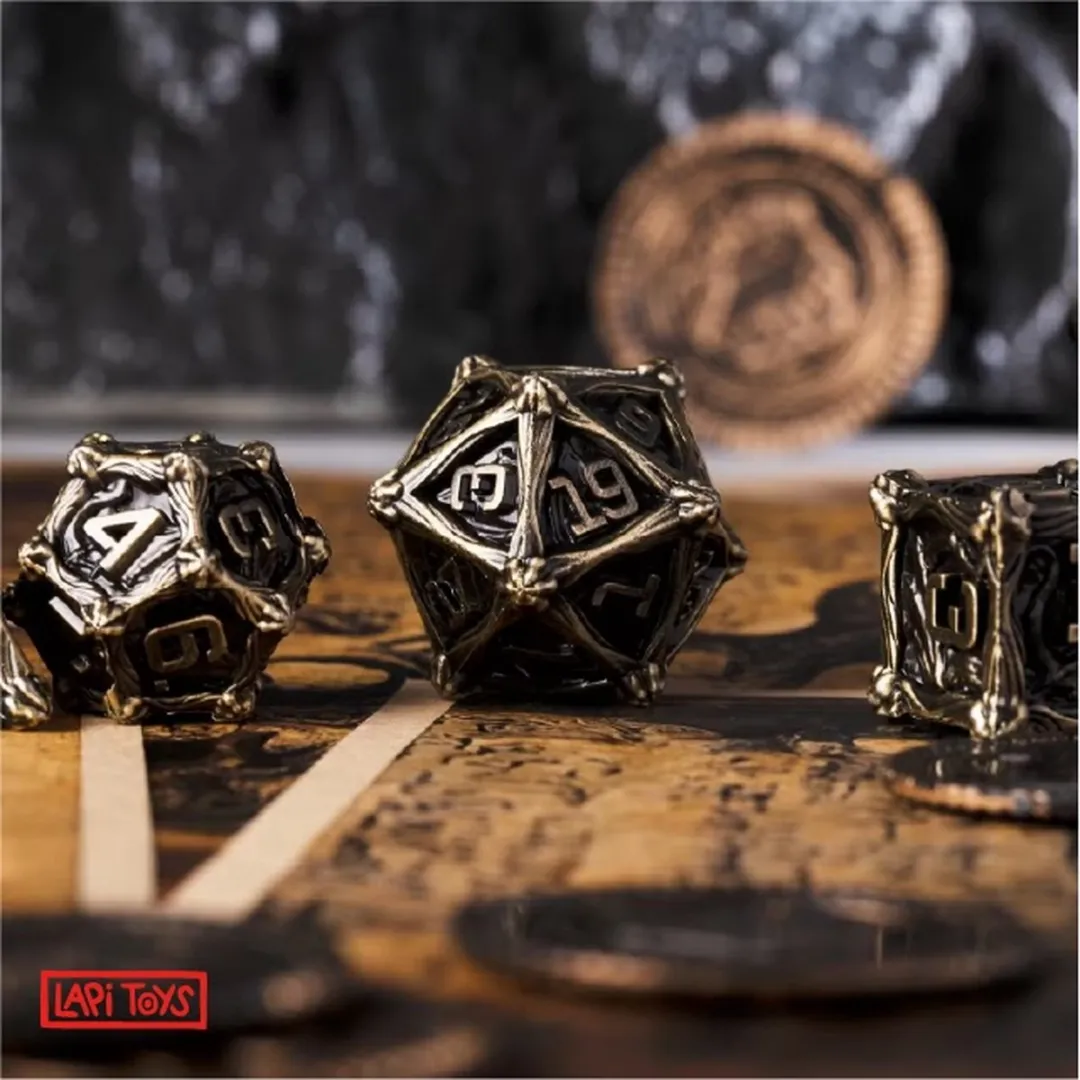 Lapi Toys DnD Polydice Metalen Dobbelstenen - 7 Stuks - Goudkleurig