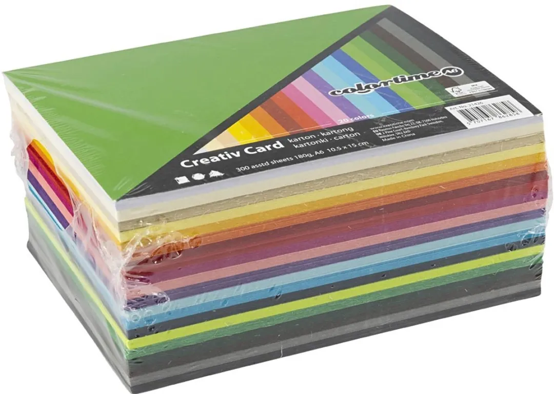 Colortime Gekleurd Karton A6 180gr - 300 Vellen Multicolor