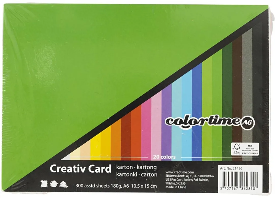 Colortime Gekleurd Karton A6 180gr - 300 Vellen Multicolor