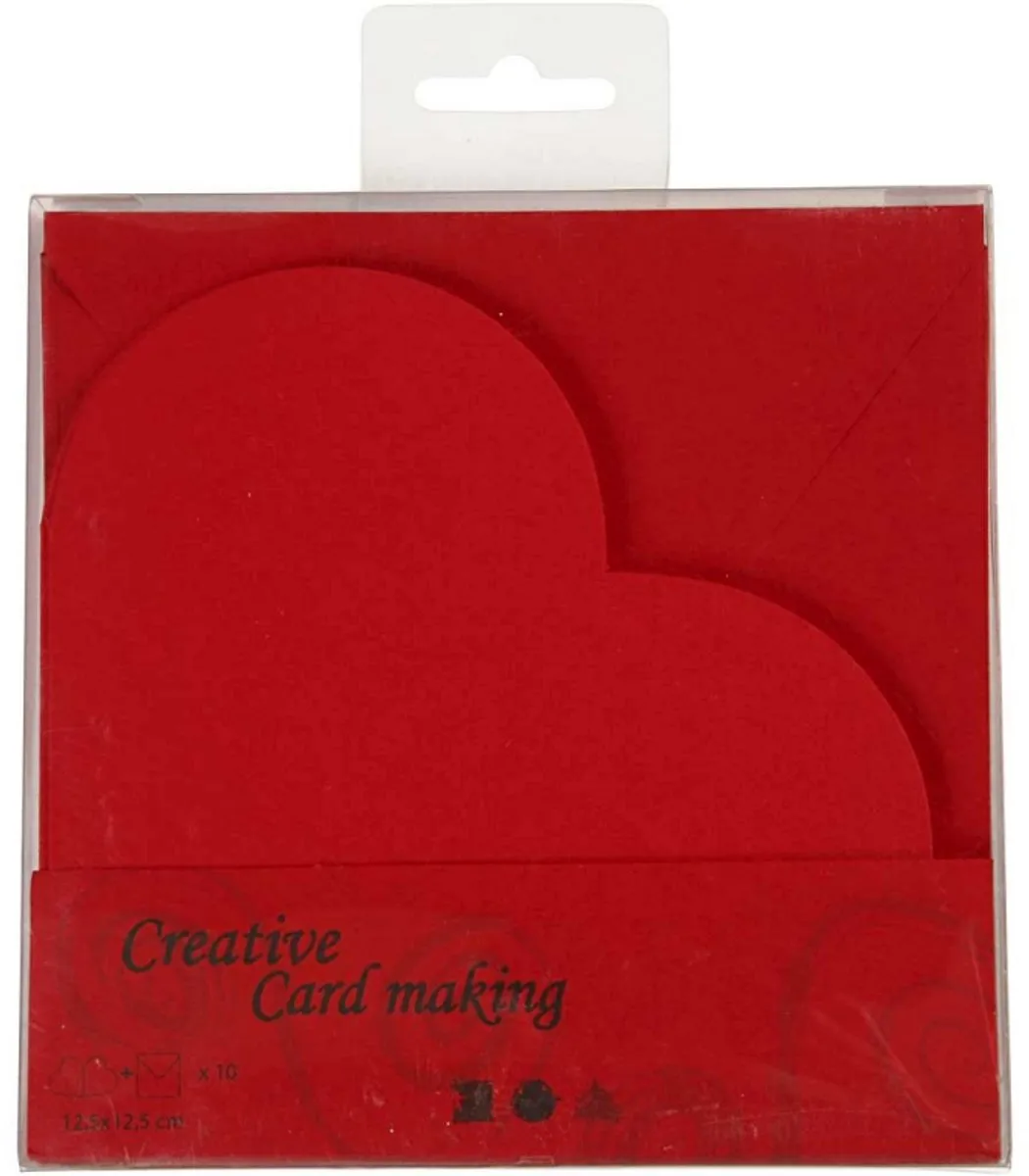 Creativ Company Hart Kaarten & Enveloppen 12,5x12,5cm - Rood - 10 Stuks