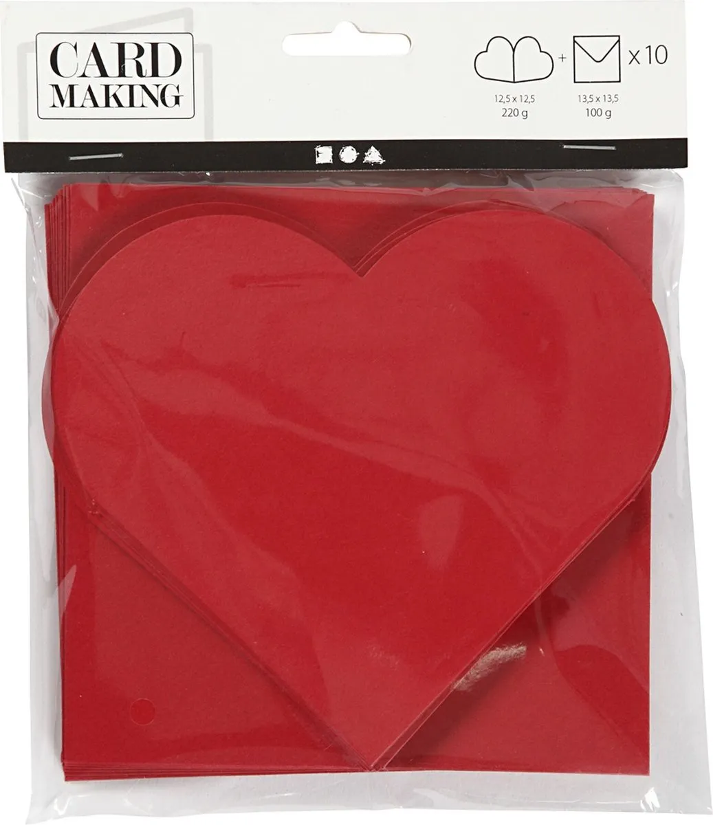 Creativ Company Hart Kaarten & Enveloppen 12,5x12,5cm - Rood - 10 Stuks - afbeelding 6 van 6