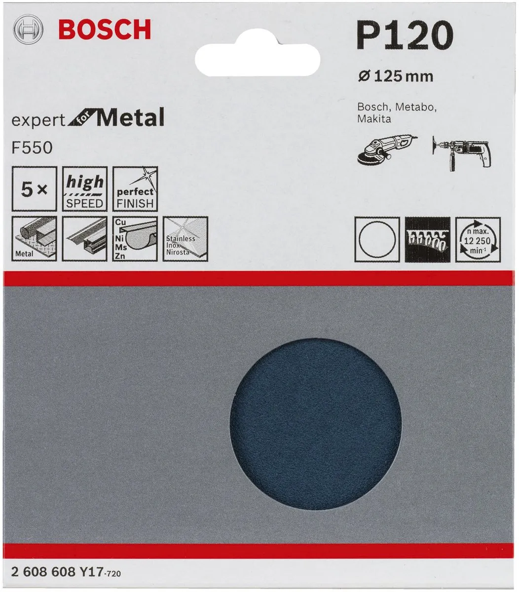 Bosch schuurvel F550 Expert voor metaal 125 mm 120 ongeperforeerd...