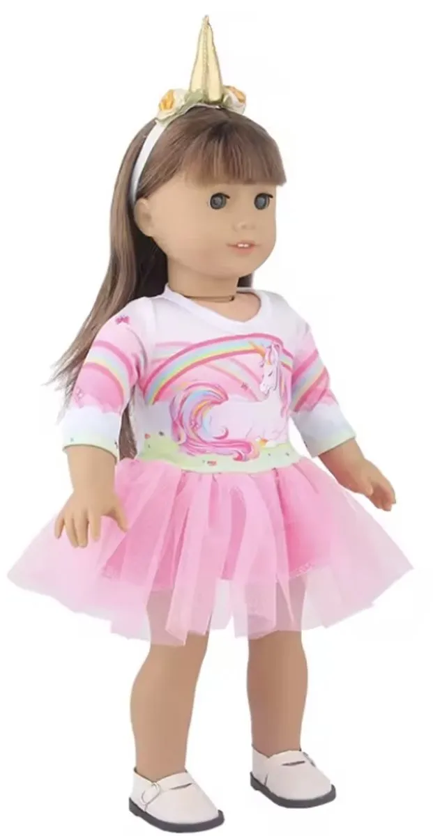 Happy U Kids Unicorn Tule Jurk Roze - Babypop 36/43cm - DL202101102150