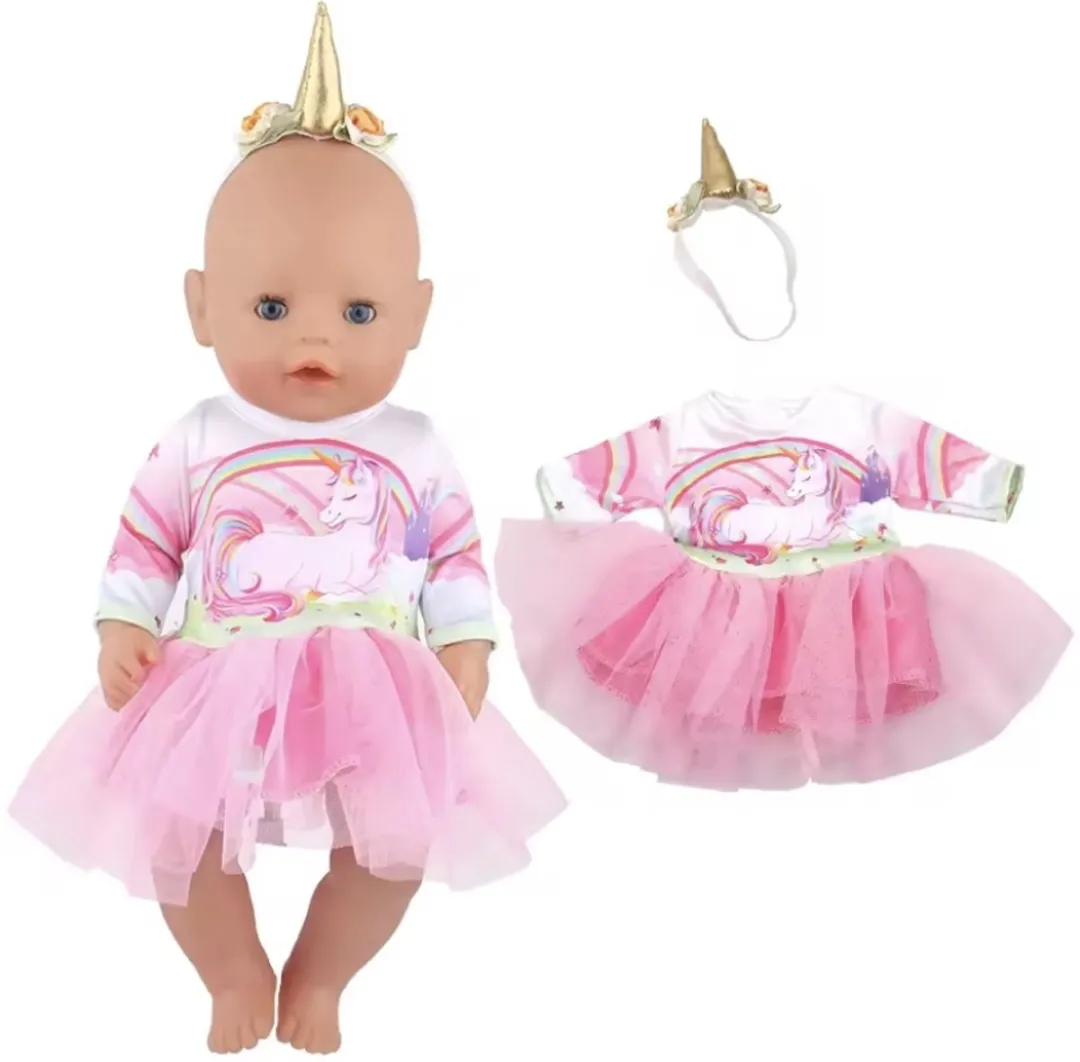 Happy U Kids Unicorn Tule Jurk Roze - Babypop 36/43cm - DL202101102150