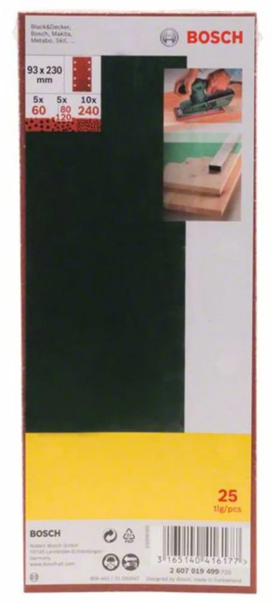 Bosch 25-delige Schuurbladenset - 93x230mm - Korrel 60/80/120/240
