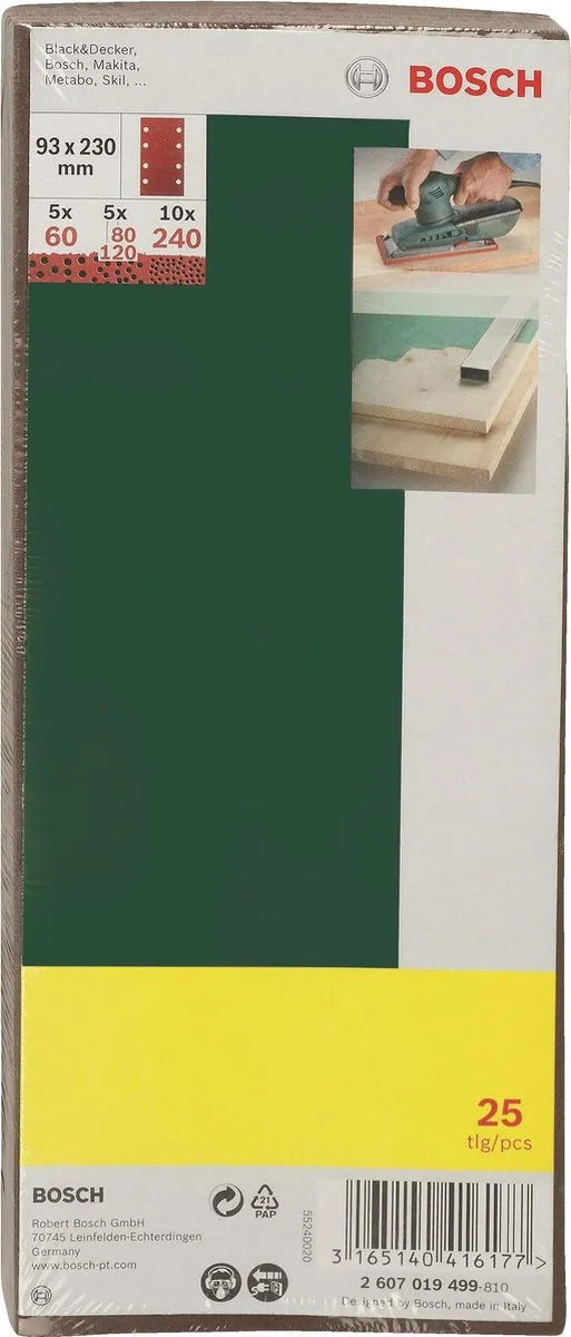 Bosch 25-delige Schuurbladenset - 93x230mm - Korrel 60/80/120/240