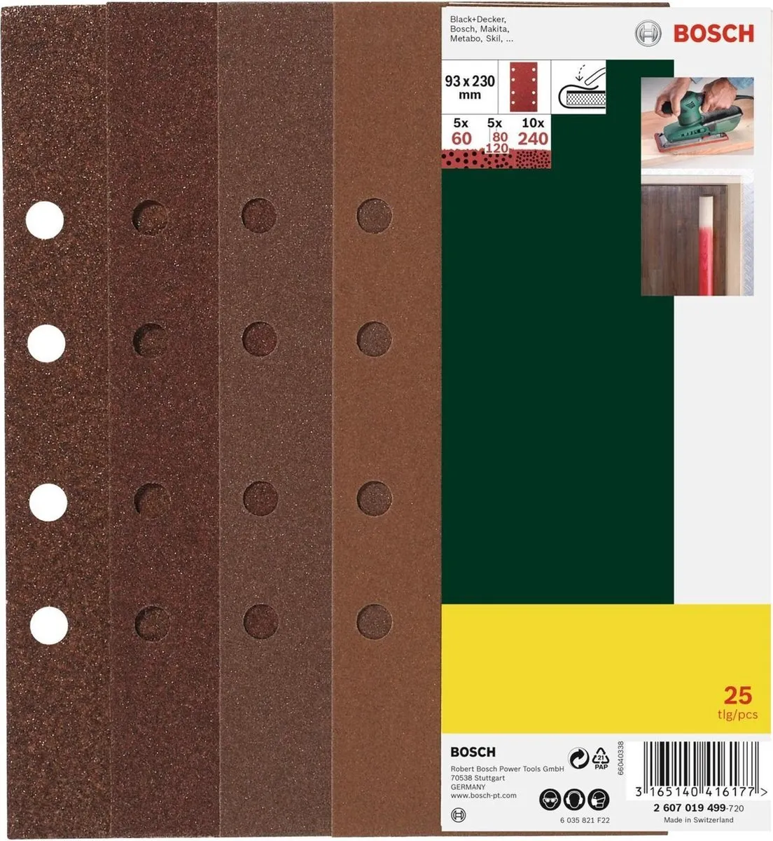 Bosch 25-delige Schuurbladenset - 93x230mm - Korrel 60/80/120/240