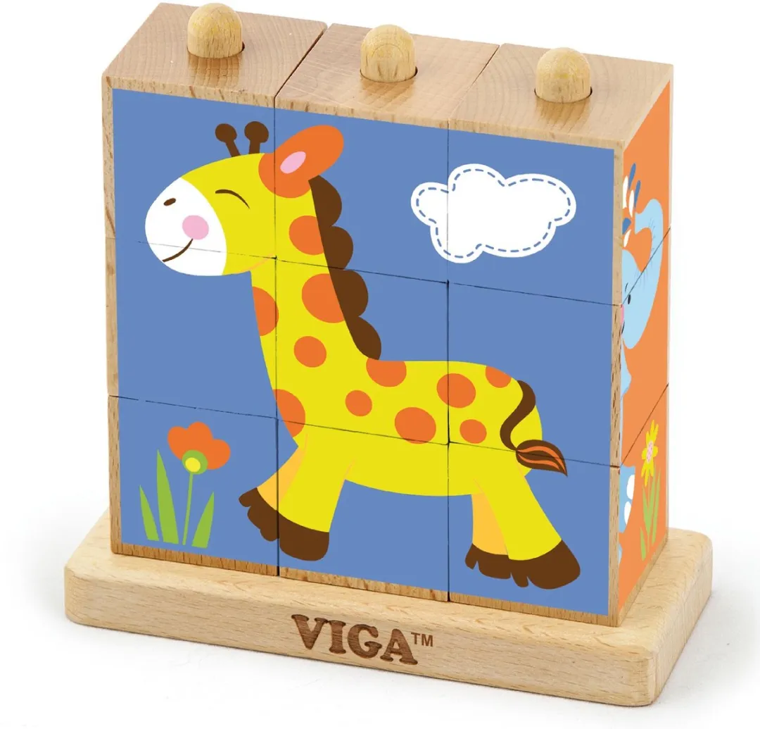 Viga Toys Stapelblokpuzzel Wilde Dieren 9-delig - Safari