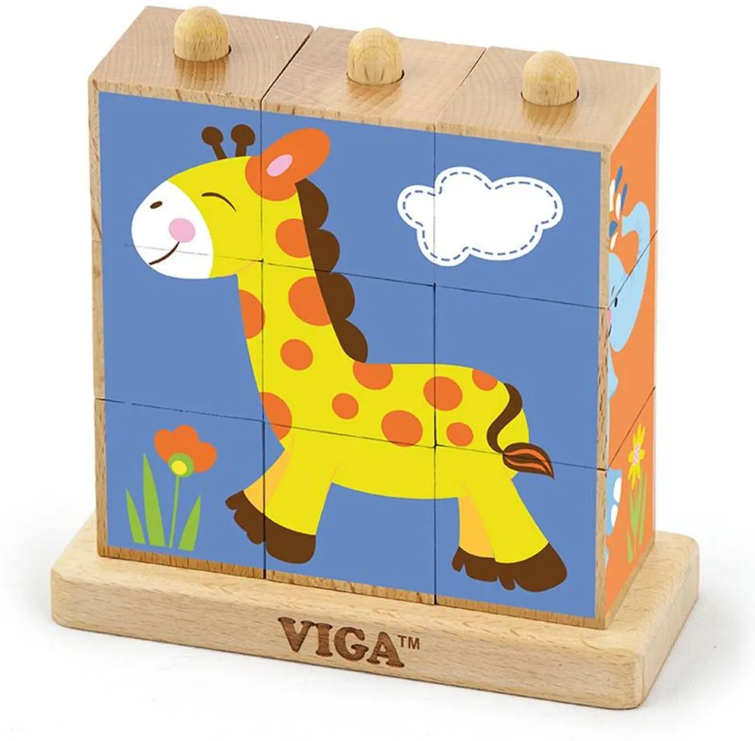 Viga Toys Stapelblokpuzzel Wilde Dieren 9-delig