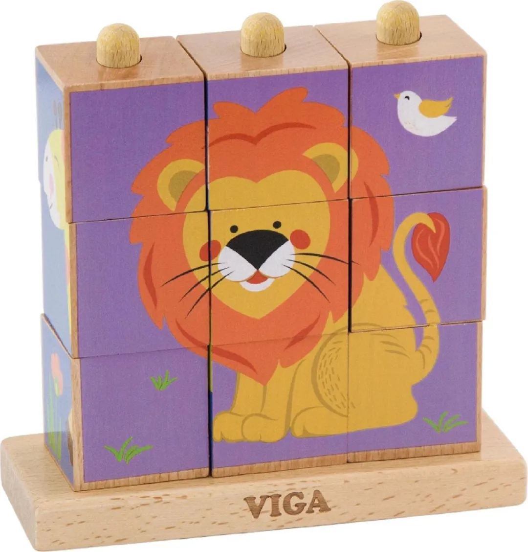Viga Toys Stapelblokpuzzel Wilde Dieren 9-delig - Safari