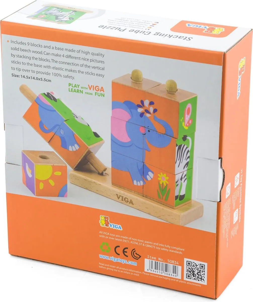 Viga Toys Stapelblokpuzzel Wilde Dieren 9-delig - Safari