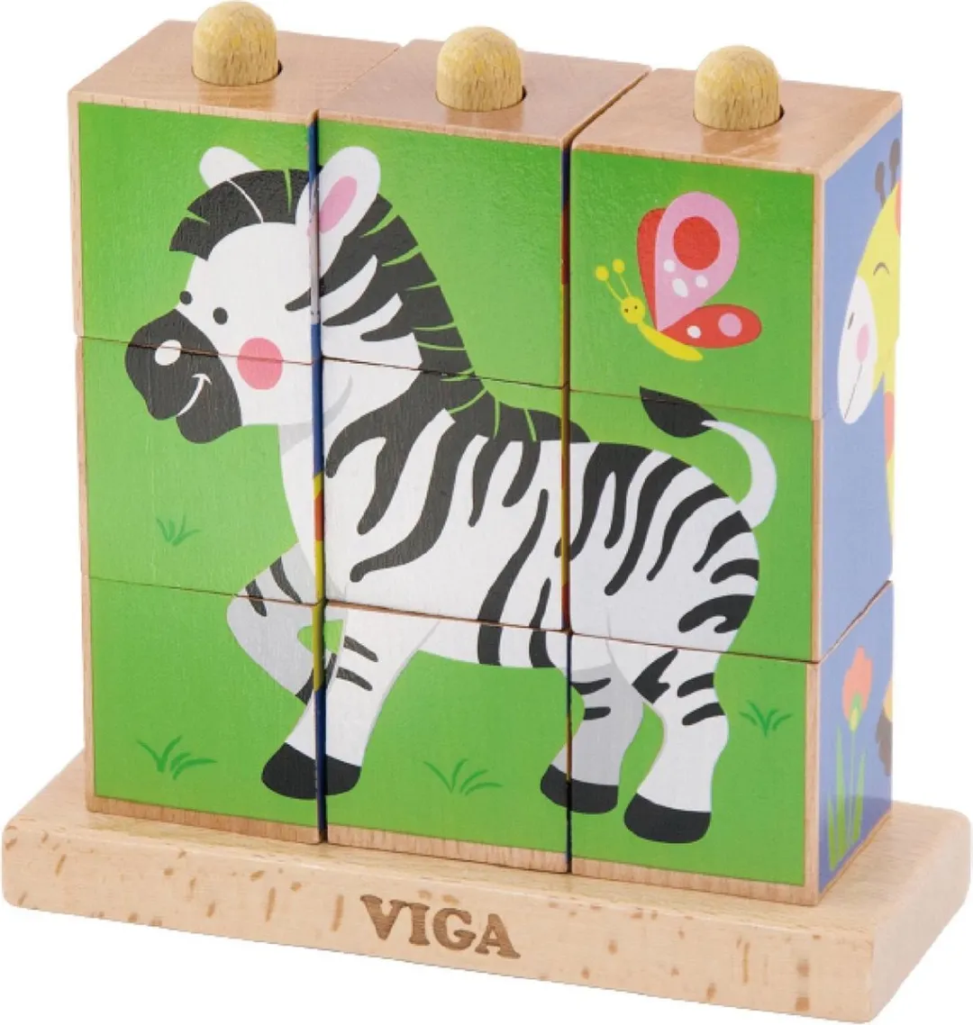 Viga Toys Stapelblokpuzzel Wilde Dieren 9-delig - Safari