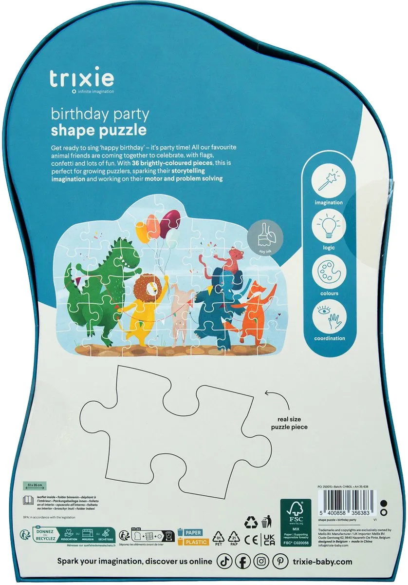 Trixie Vormenpuzzel Verjaardagsfeest 36 Stuks - Multi