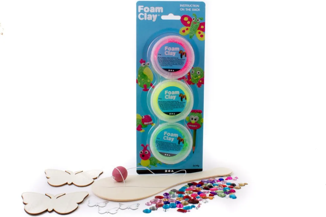 Foam Clay Paddelbalspel Pakket - 75 Stuks - Neon Roze/Geel/ Groen