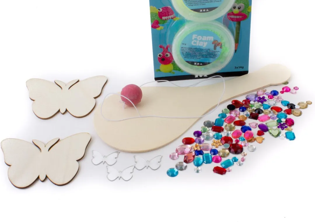 Foam Clay Paddelbalspel Pakket - 75 Stuks - Neon Roze/Geel/ Groen