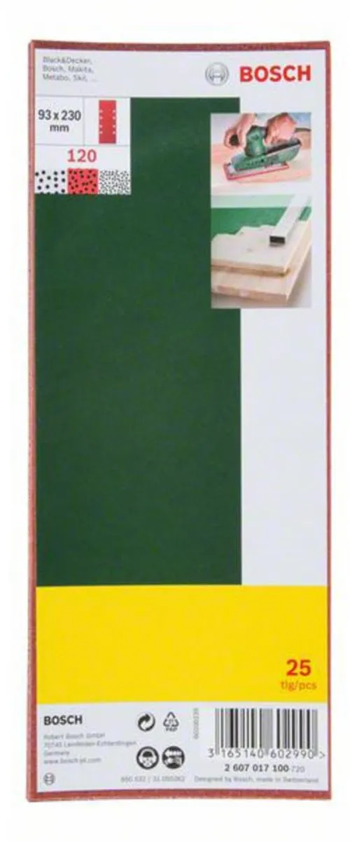 Bosch 25-delige schuurbladenset voor vlakschuurmachine - spansysteem - 93 x 230 mm - 8 gaten - korrel 120