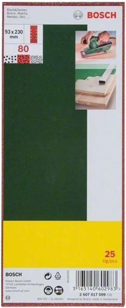 Bosch 25-delige schuurbladenset voor vlakschuurmachine - spansysteem - 93 x 230 mm - 8 gaten - korrel 120