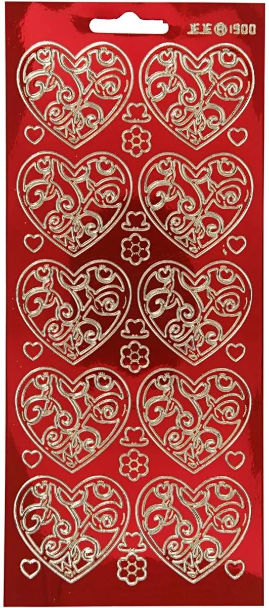 Creativ Company Rode Harten Stickers Goud - 1 Vel 10x23cm