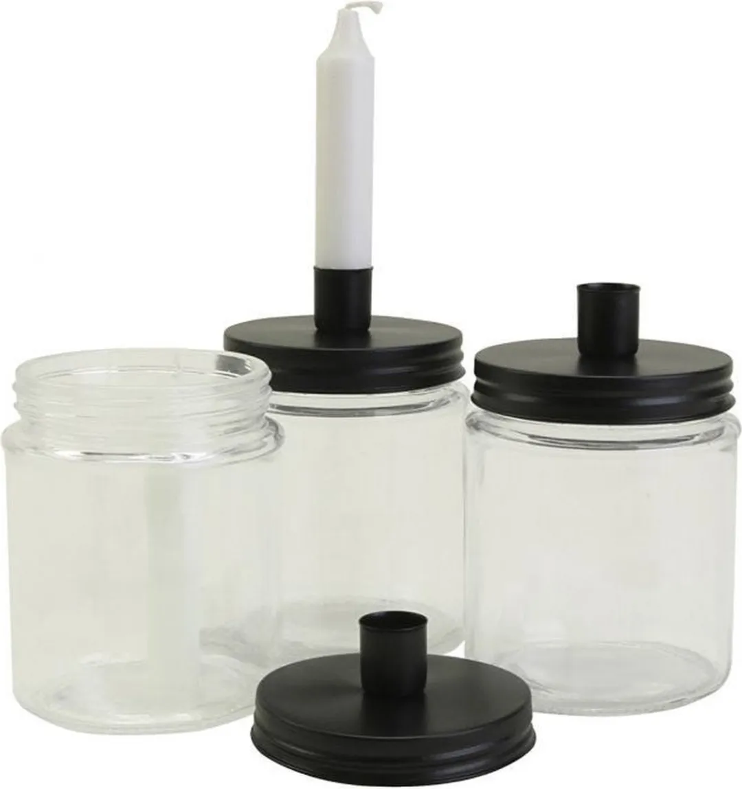 Creativ Company Glazen Pot met Kandelaar 15cm - 6 Stuks Multicolor