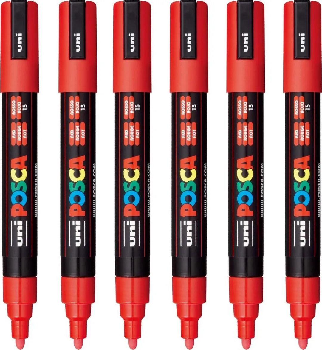 Posca PC-5M Medium Tip Verfstiften - Rood - 6 Stuks