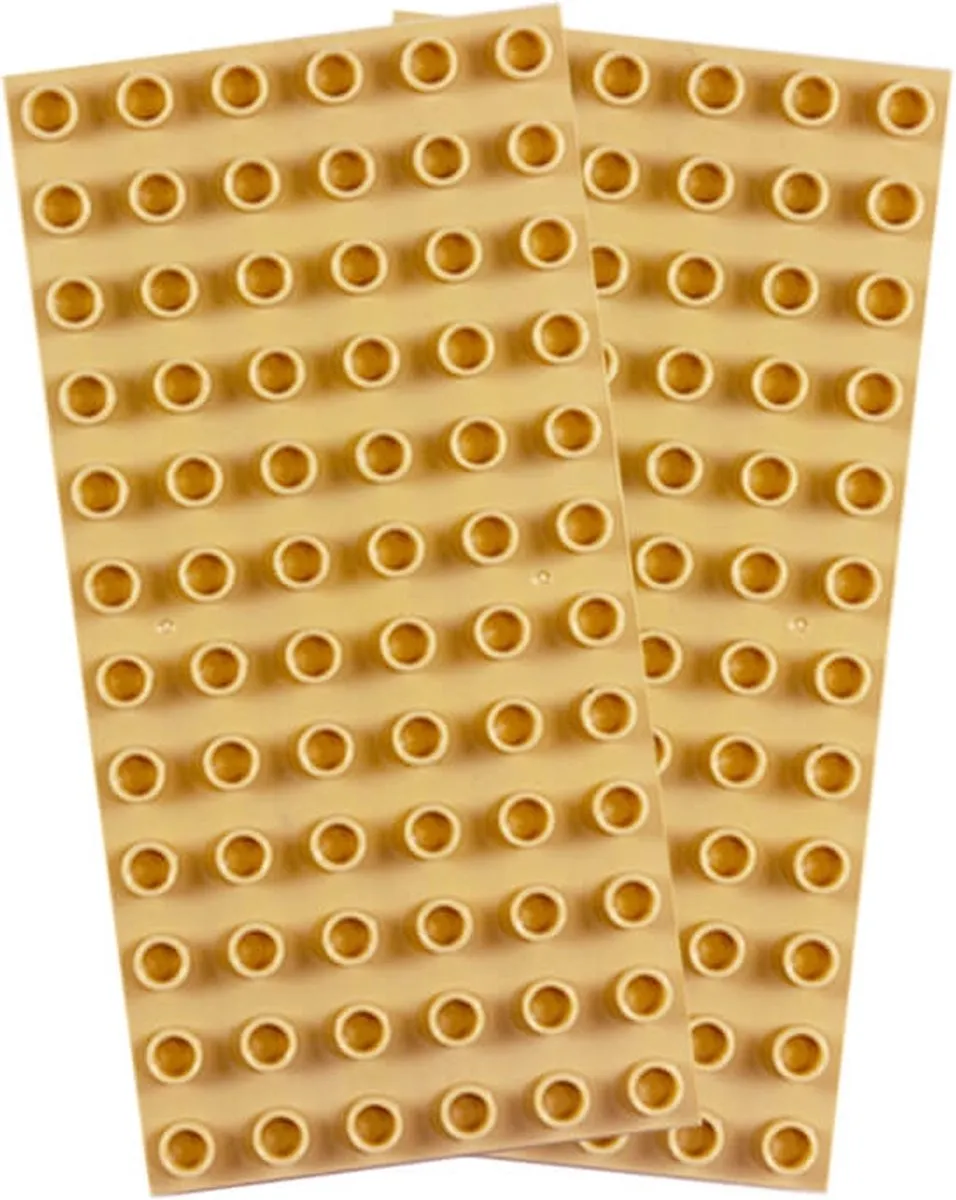 Bouwplaat 6x12 Noppen – Lichtgeel / Zandkleur – 2 stuks Basisplaat – Geschikt voor Grote Bouwstenen – Brian’s Toys