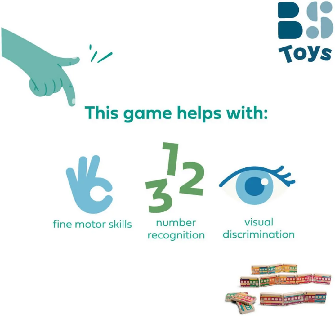 BS Toys Domino Treinen GA373 - 28 Houten Wagonnetjes - Educatief