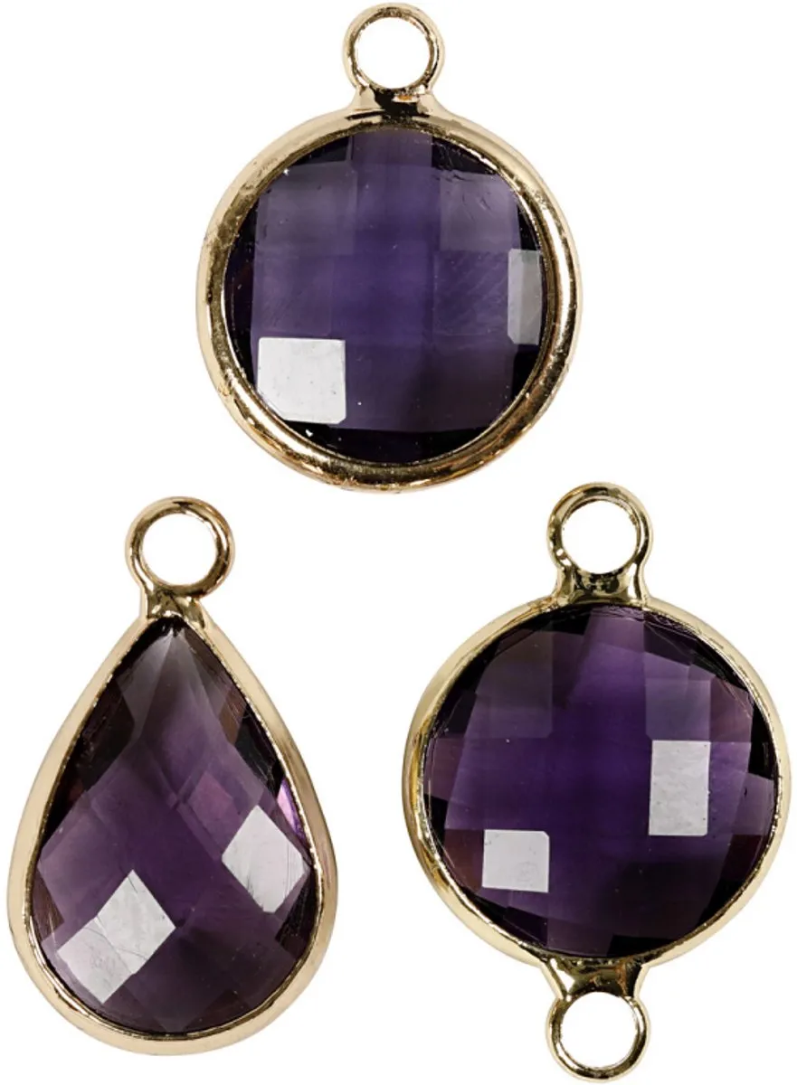 Creativ Company Sieradenhanger Cabochon Facetglas 15-20mm - Paars - 6 Stuks