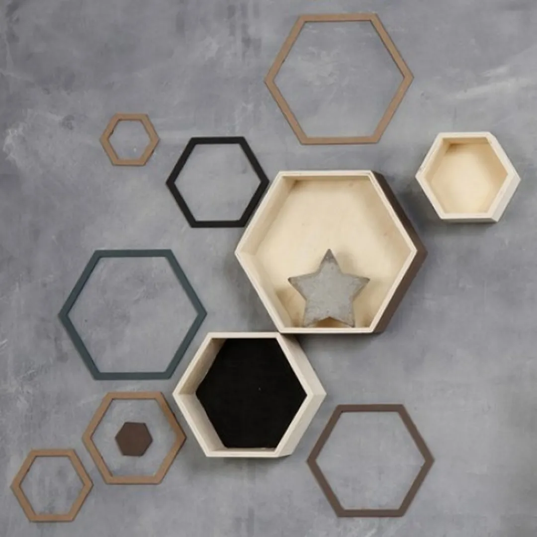 Creativ Company Houten Hexagonaal Showdozen 3 Stuks - Blanco