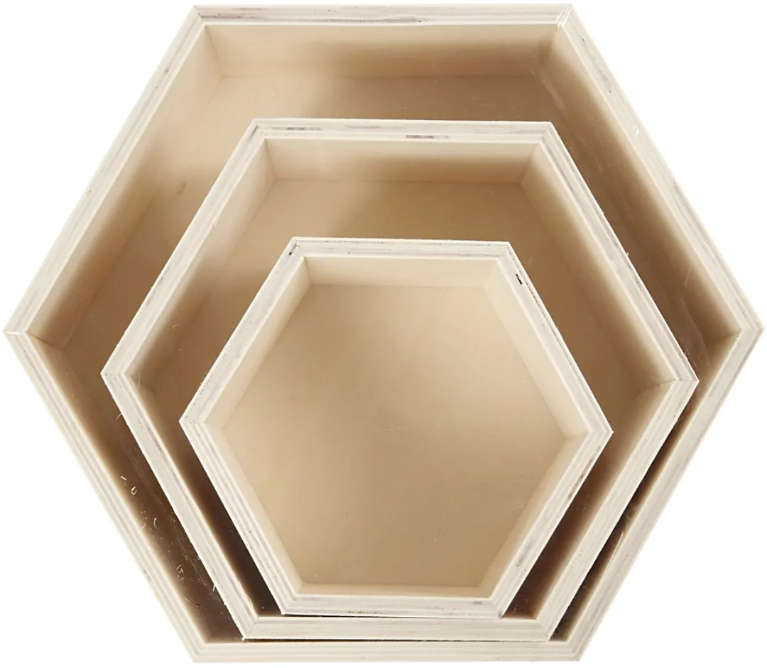 Creativ Company Houten Hexagonaal Showdozen 3 Stuks - Blanco