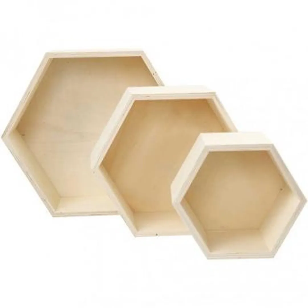 Creativ Company Houten Hexagonaal Showdozen 3 Stuks