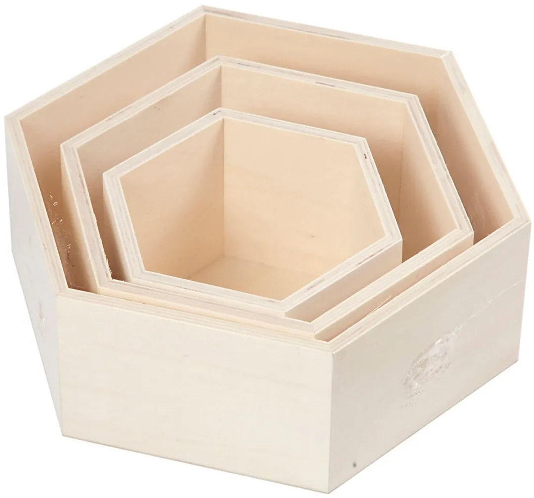 Creativ Company Houten Hexagonaal Showdozen 3 Stuks - Blanco
